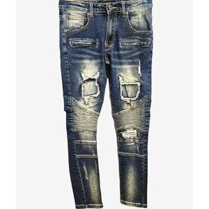 M. Society Moto Zipper Jeans Men's 30x30 Distressed Ripped Slim Straight Denim
